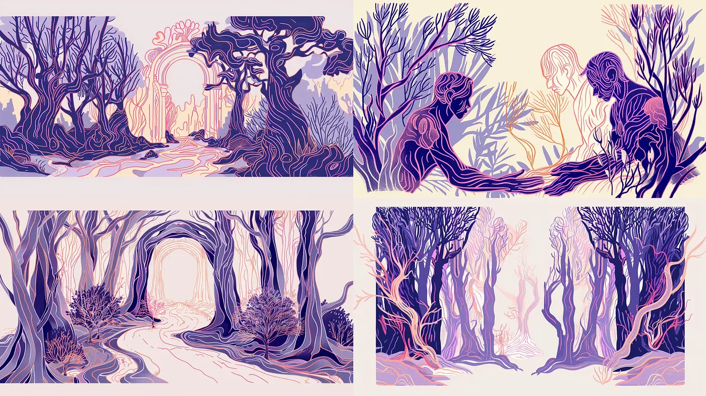 Whimsical Arboreal Dreamscape in Twilight Hues - Midjourney sref style