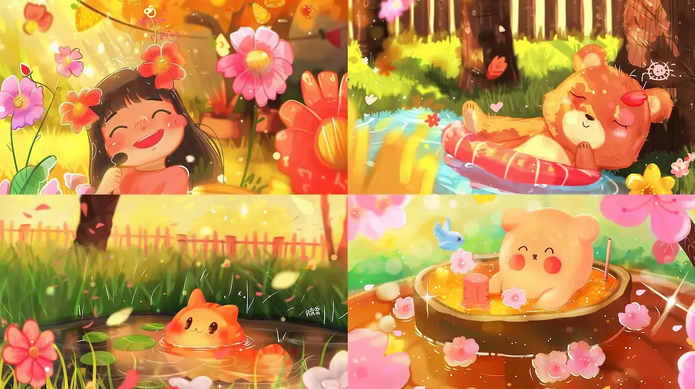 Charming and Playful Whimsy in Vibrant Nature Settings - Midjourney sref style