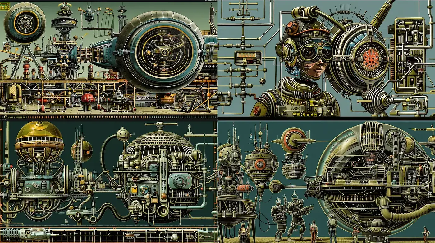 Intricate Steampunk Fusion with Retro-Futuristic Elements - Midjourney sref style