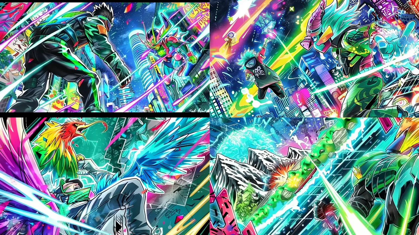 Vibrant Cyberpunk Extravaganza with Anime Influence - Midjourney sref style