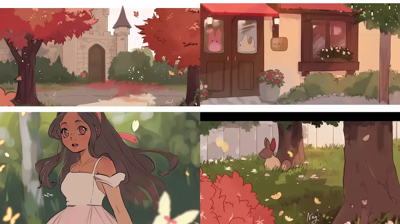 Whimsical Autumnal Harmony: A Blend of Warm Tones and Serene Storybook Illustration - Midjourney sref style