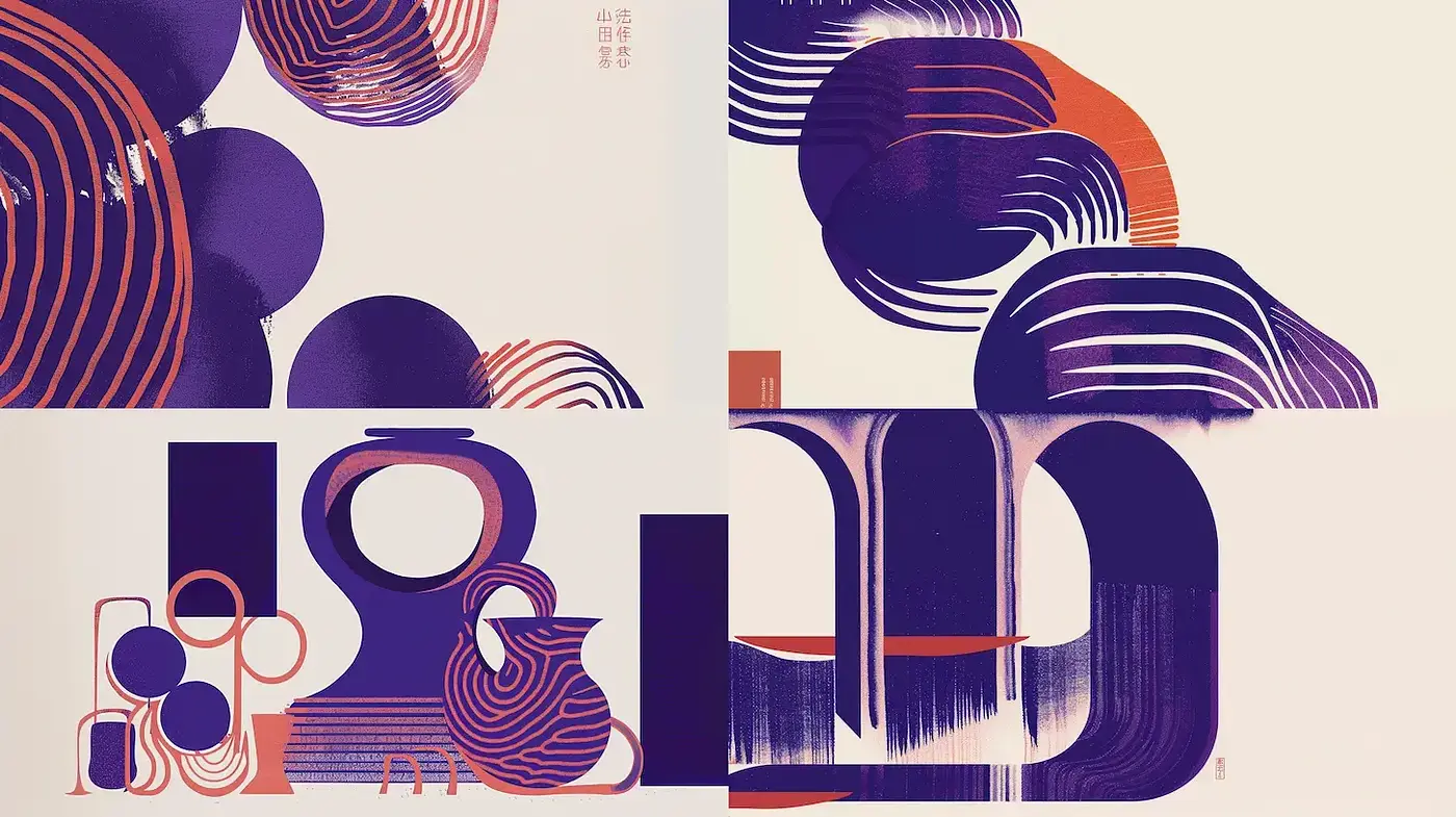 Geometric Abstraction with a Bold Color Contrast and Playful Forms - Midjourney sref style