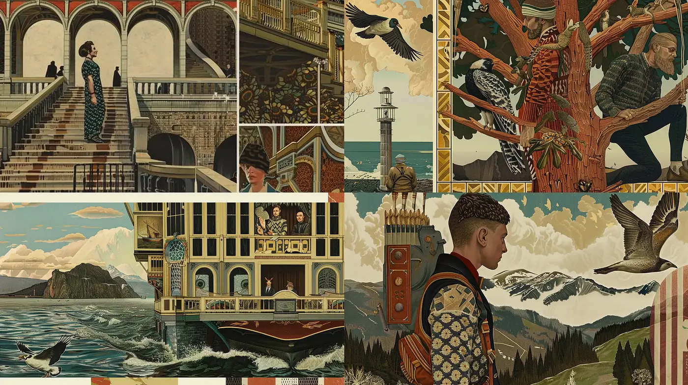 Nostalgic Narratives in Vintage Hues and Detailed Storytelling Illustration - Midjourney sref style