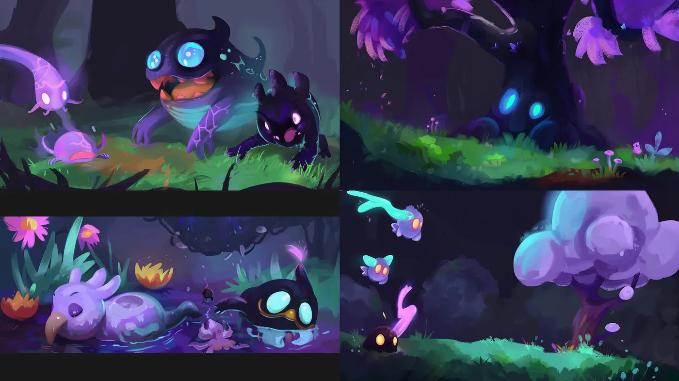 Enigmatic Twilight: A Consistent Luminescent Whimsy Across Fantastical Nightscapes - Midjourney sref style