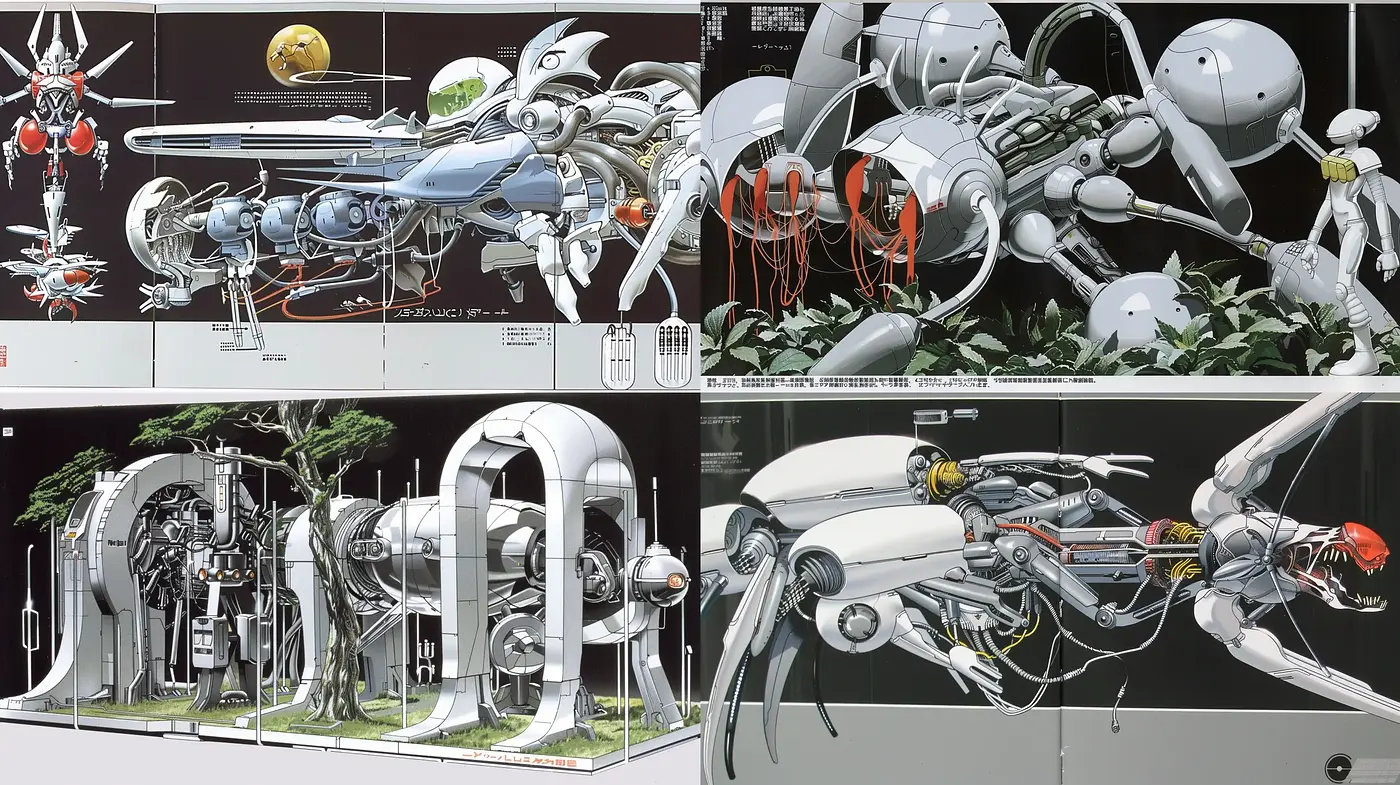 Futuristic Mechanical Symphony in Monochrome - Midjourney sref style