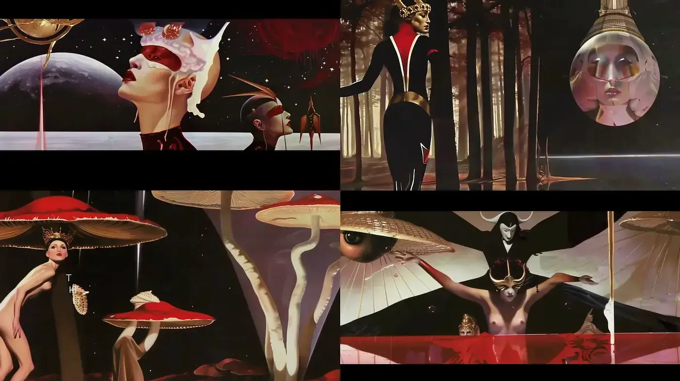 Surreal Elegance: A Fusion of Art Deco Design and Cosmic Dreamscapes - Midjourney sref style