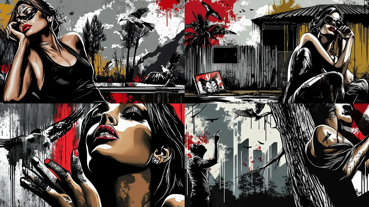 Gritty Noir Contrast with Graphic Novel Influence - Midjourney sref style