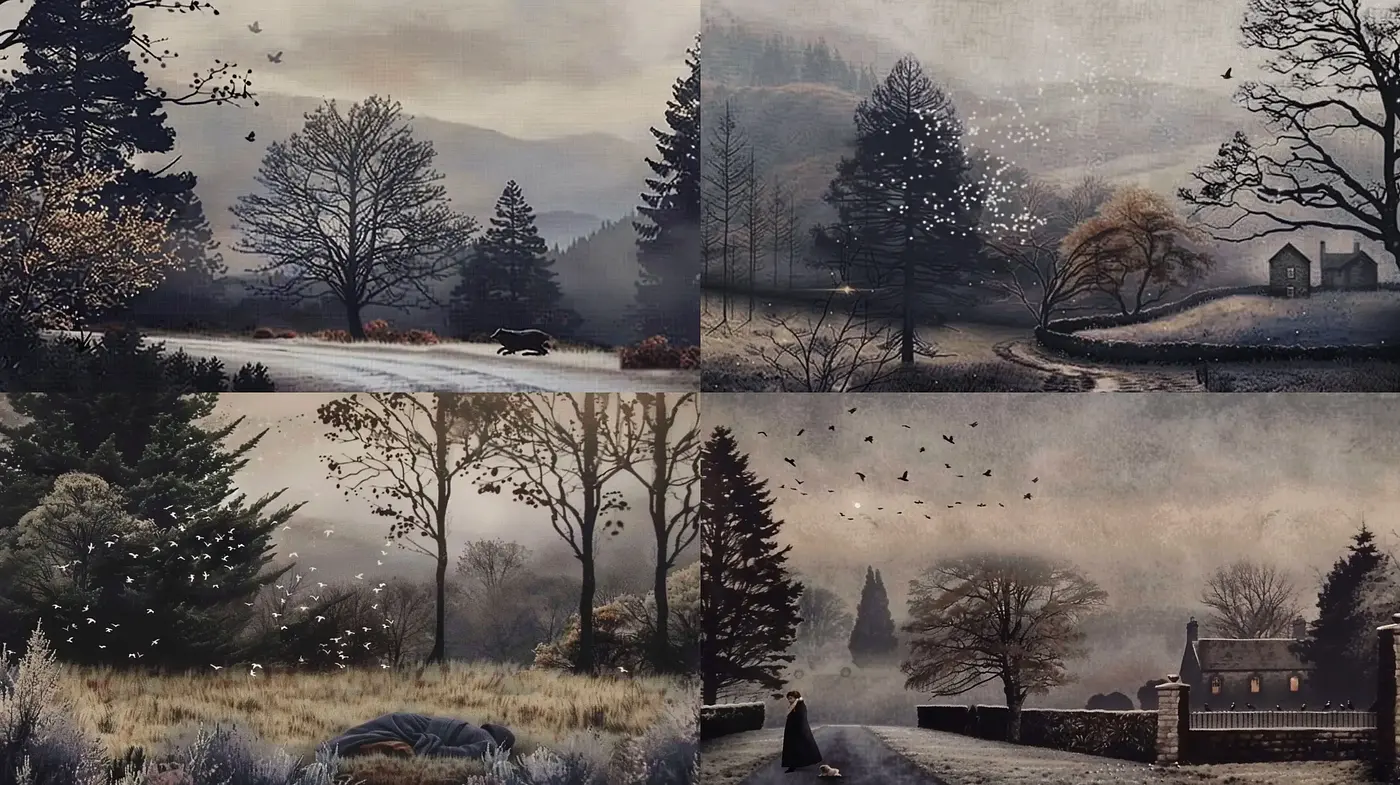 Ethereal Mist and Timeless Landscapes: A Study in Monochromatic Serenity - Midjourney sref style