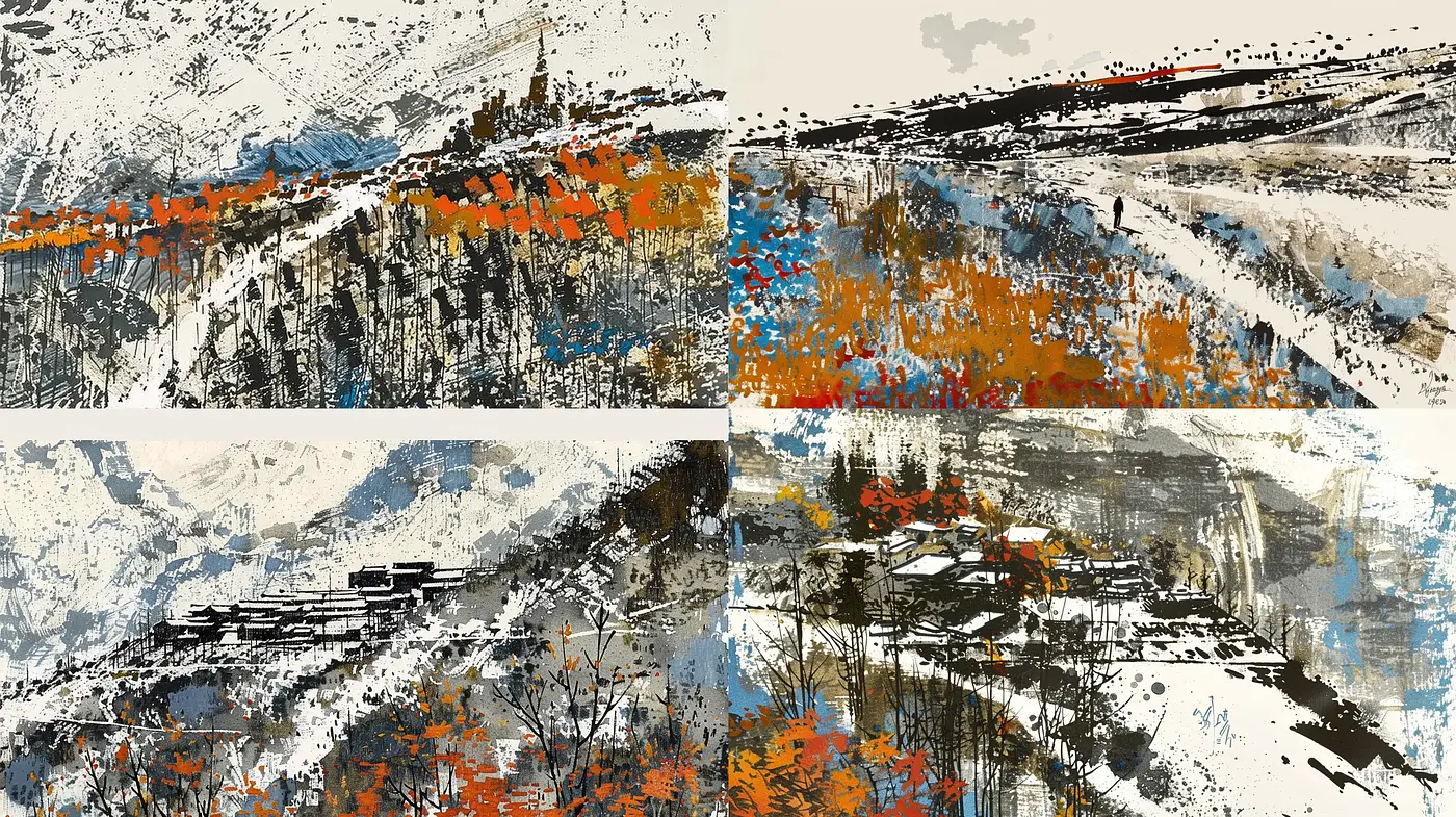 Abstract Textural Fusion with Dynamic Strokes and Earthy Undertones - Midjourney sref style