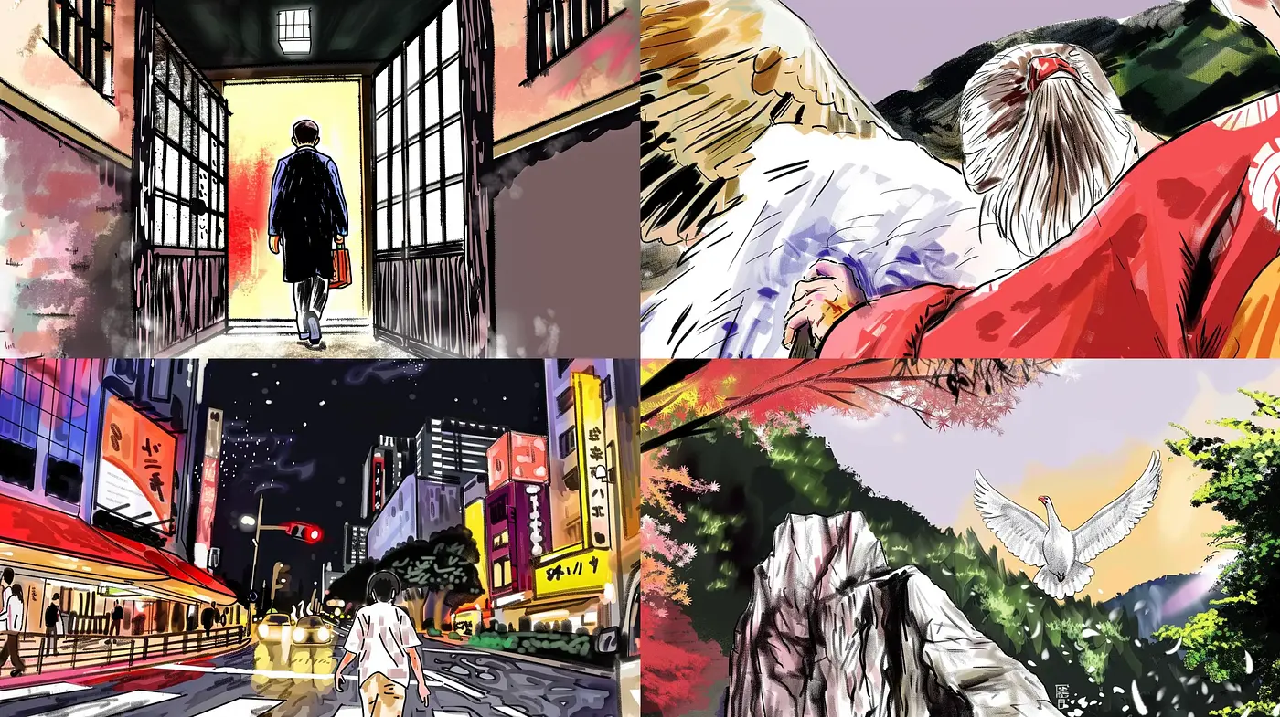 Vibrant Brushstroke Harmonization Across Urban and Natural Settings - Midjourney sref style
