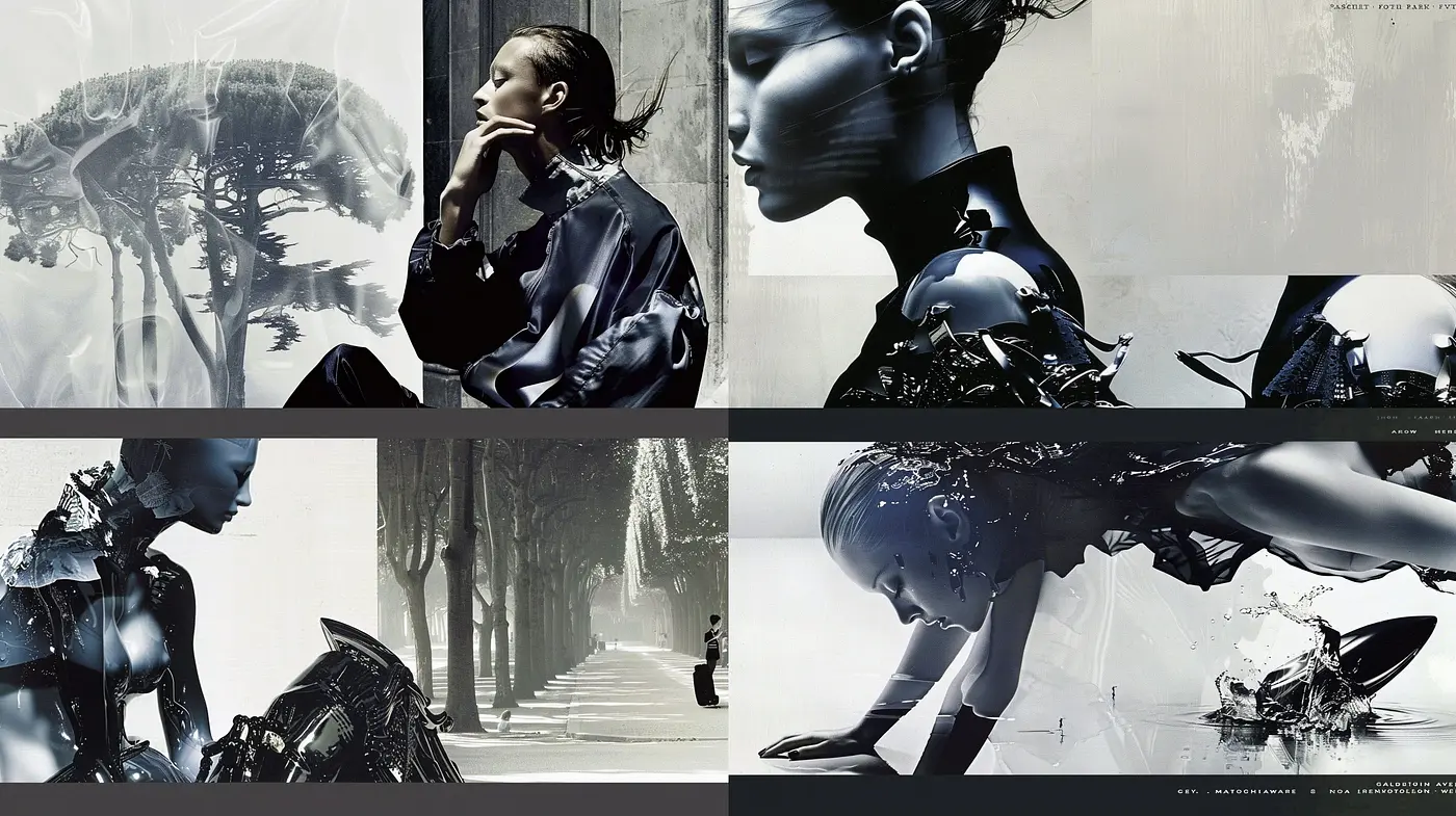 Ethereal Monochromatic Dreamscape: A Fusion of Digital Fluidity and Human Contemplation - Midjourney sref style