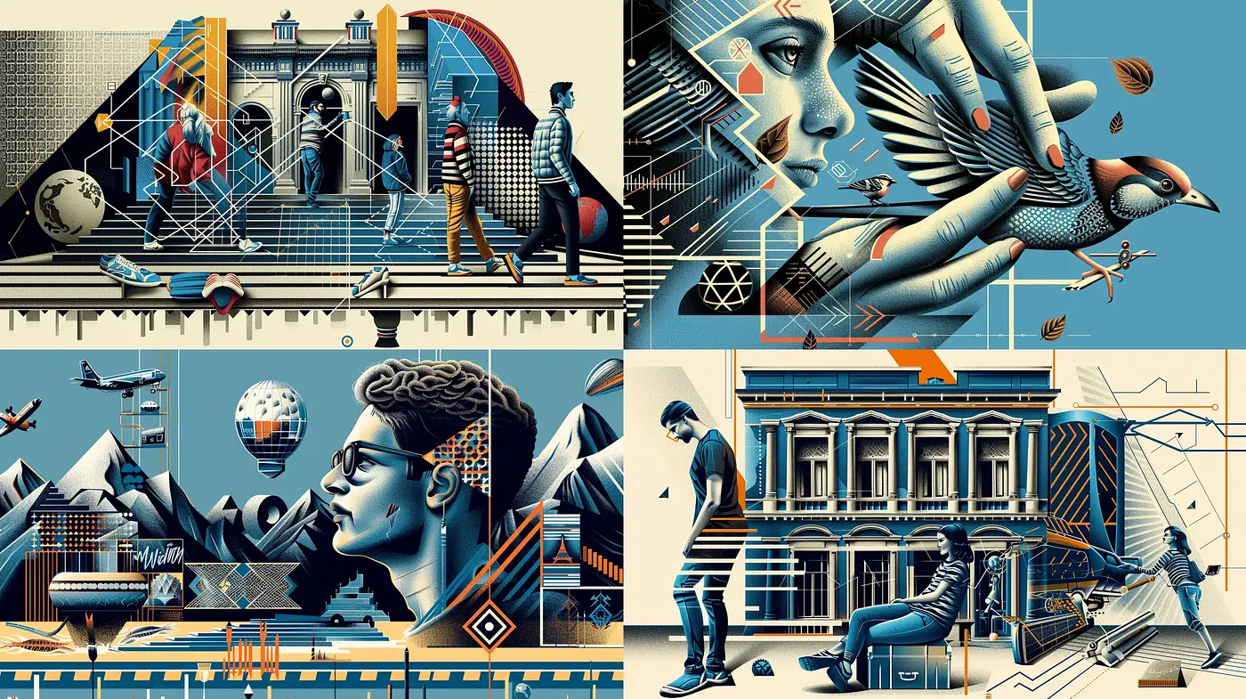 Futuristic Geometric Consistency with Retrofuturism Aesthetics - Midjourney sref style