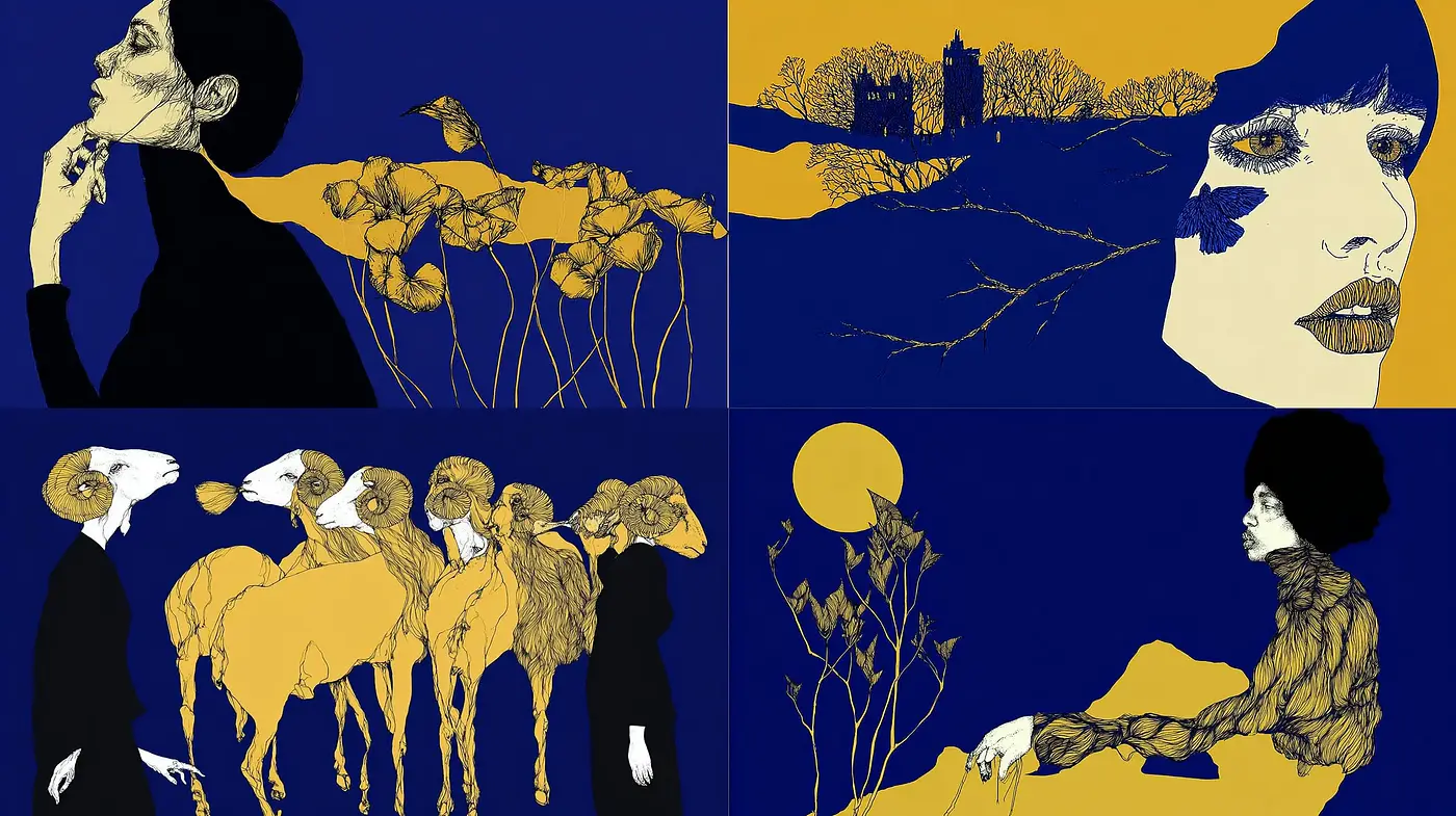 Stylized Illustrations with a Strong Visual Narrative - Midjourney sref style