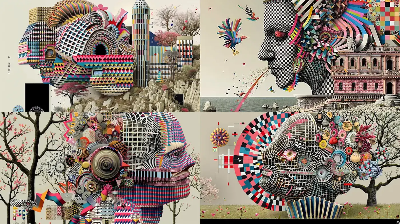 Vibrant Abstract Portraits with Geometric Elements Infused with Nature - Midjourney sref style