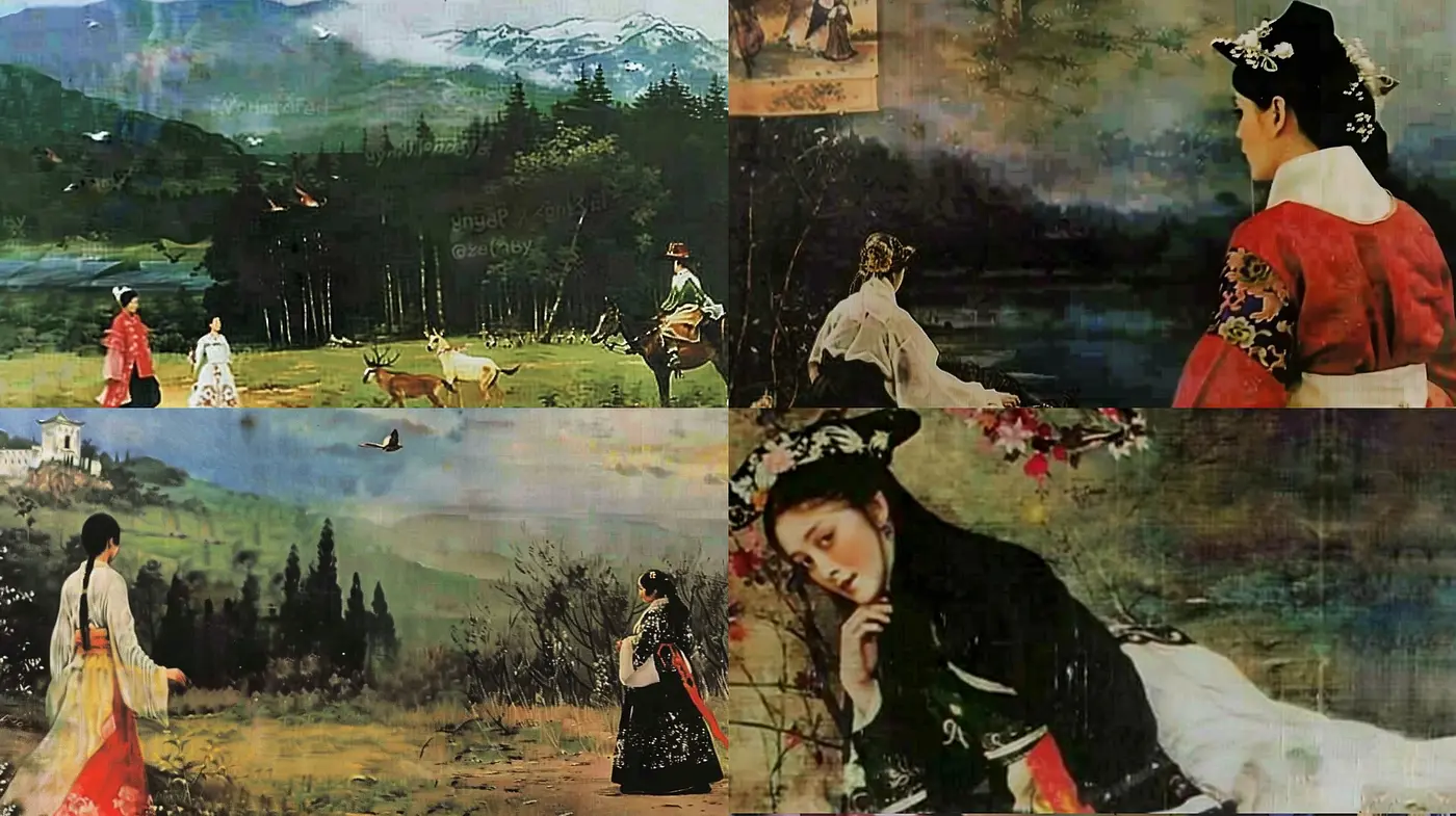 Ethereal Fusion of Pastoral and Oriental Elegance - Midjourney sref style