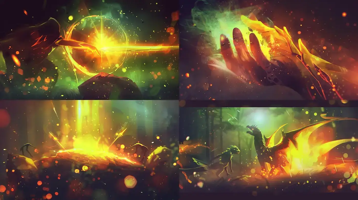 Luminous Ethereal Dreamscape with Vivid Contrasts and Dynamic Textures - Midjourney sref style