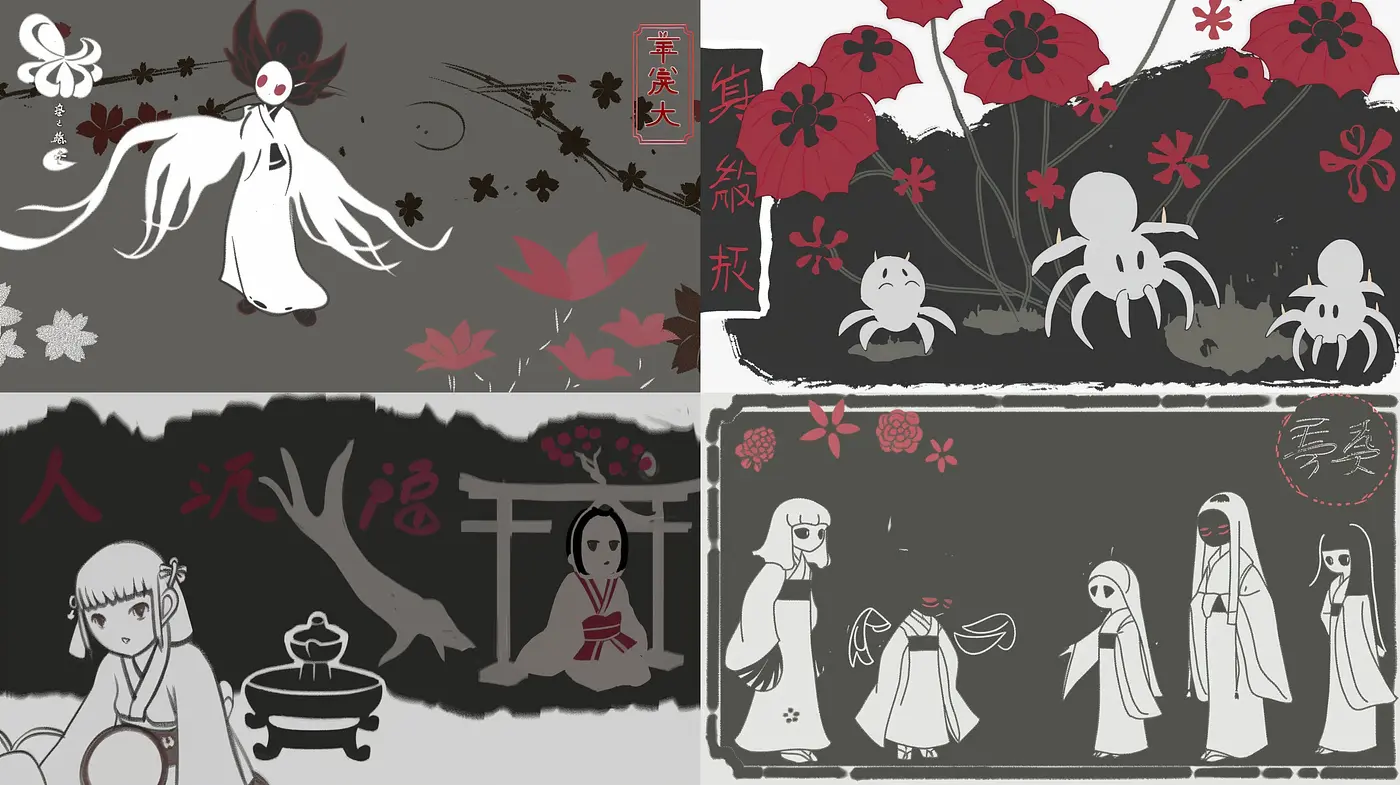Monochromatic Elegance in Stylized Asian Artistry - Midjourney sref style