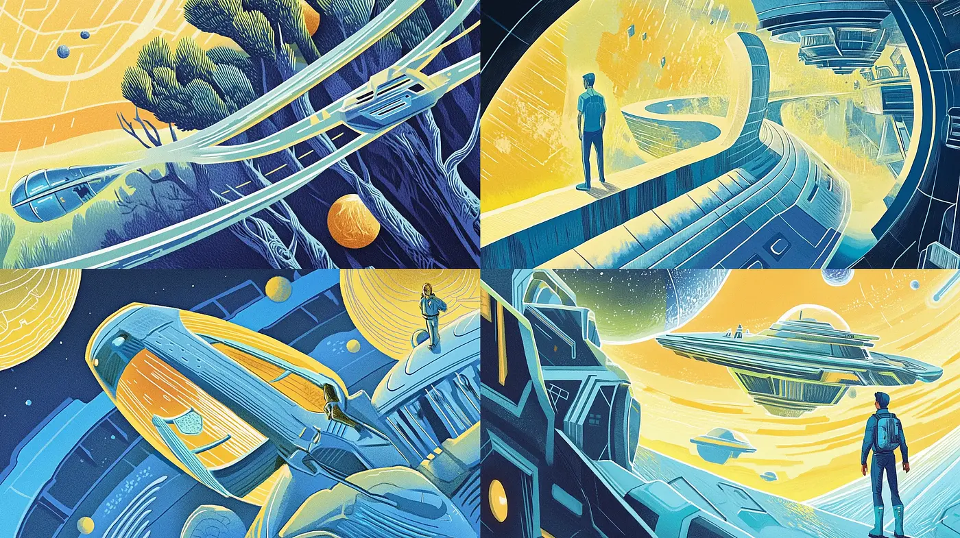 Retro Futuristic Visions in Luminous Hues - Midjourney sref style