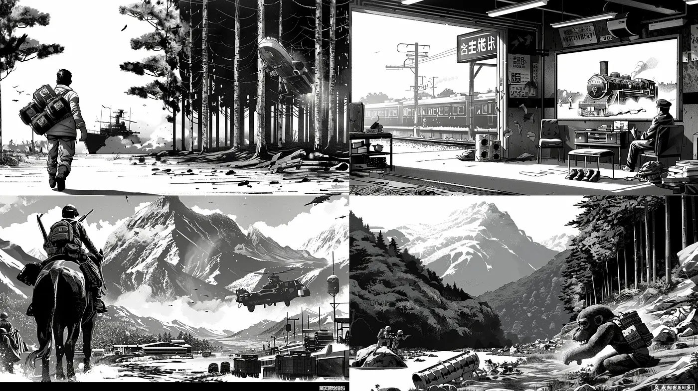 Monochromatic Echoes of a Future Past: A Homage to Sci-Fi Nostalgia - Midjourney sref style