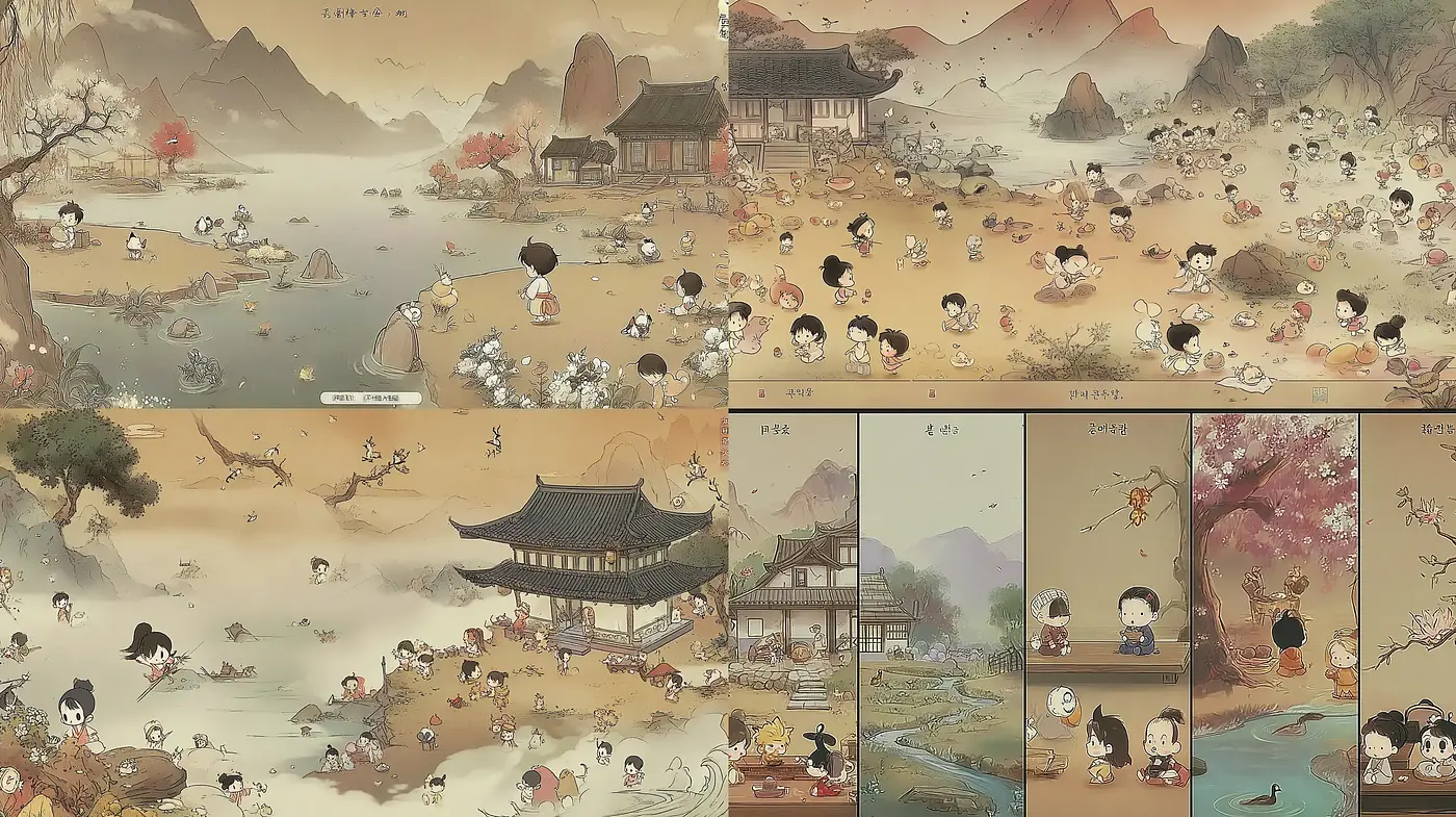 Whimsical and Playful Illustrations with Traditional Influences - Midjourney sref style