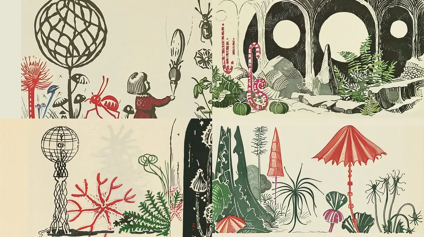 Whimsical Nature Fusion with Vintage Illustrative Essence - Midjourney sref style