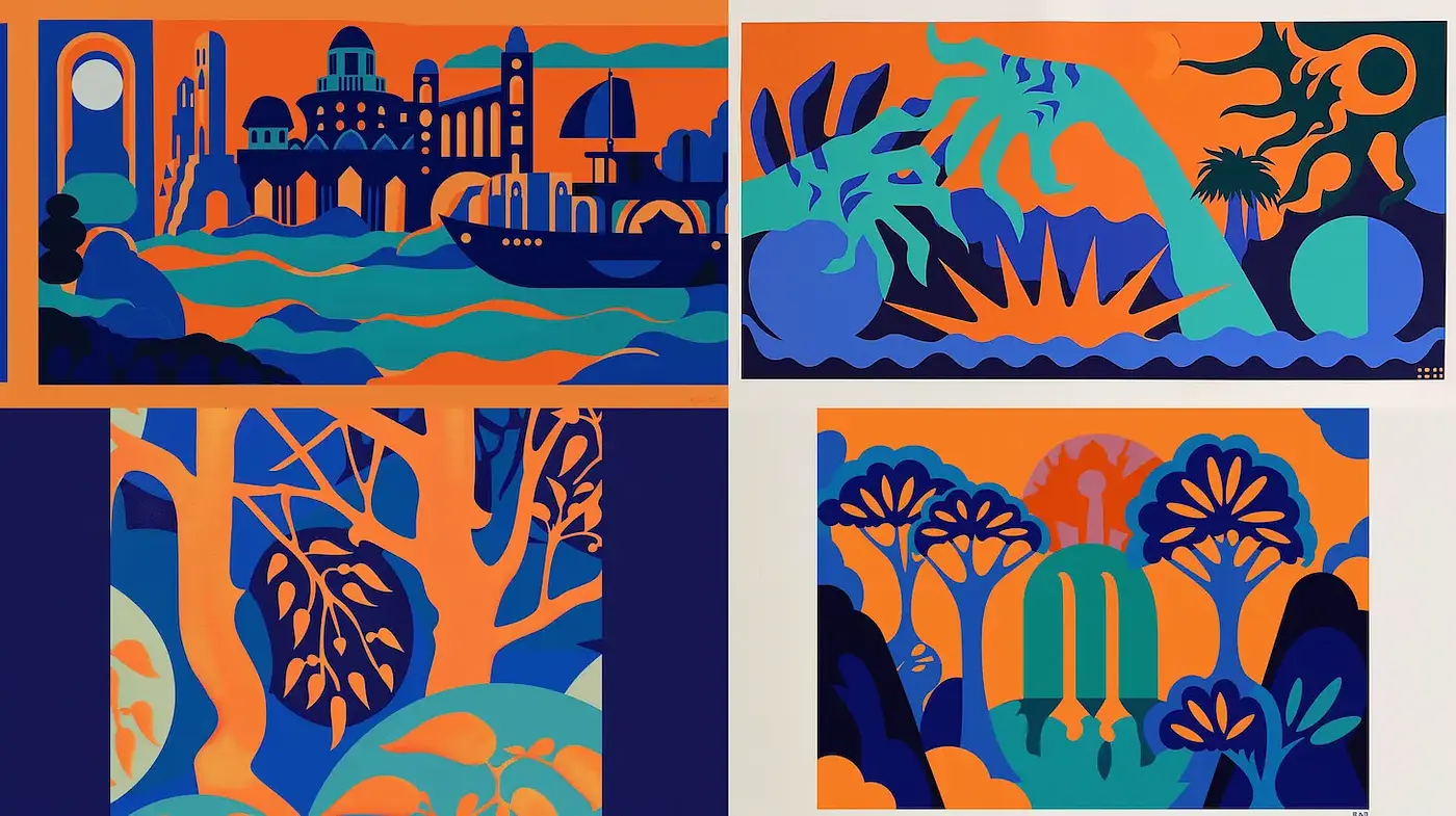 Vibrant and stylized encapsulations of nature and architecture - Midjourney sref style