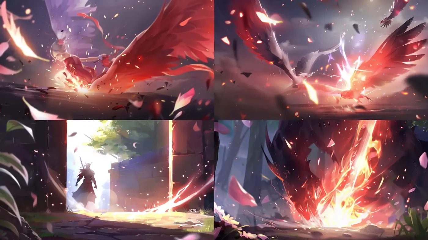 Ethereal Light and Dynamic Movement in Stylized Fantasy Art - Midjourney sref style