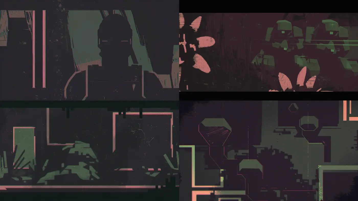 Stylized Monochromatic Visions with a Tech-Noir Essence - Midjourney sref style