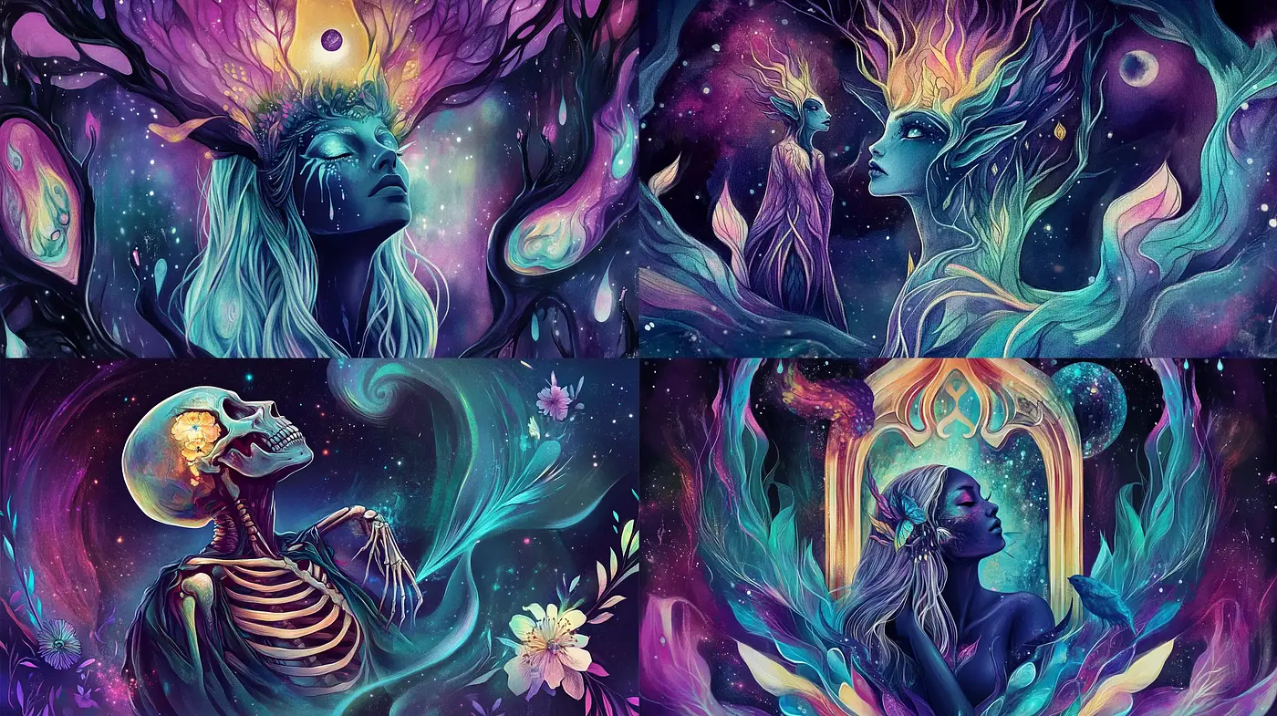 Celestial Dreamscape: A Fusion of Ethereal Fantasy and Vibrant Surrealism - Midjourney sref style