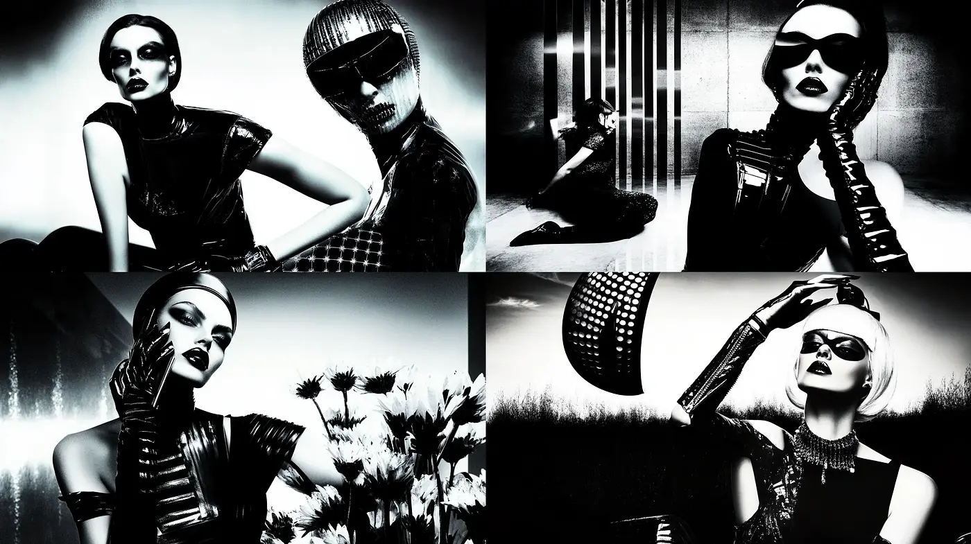 Monochromatic Elegance with High-Contrast Futurism - Midjourney sref style