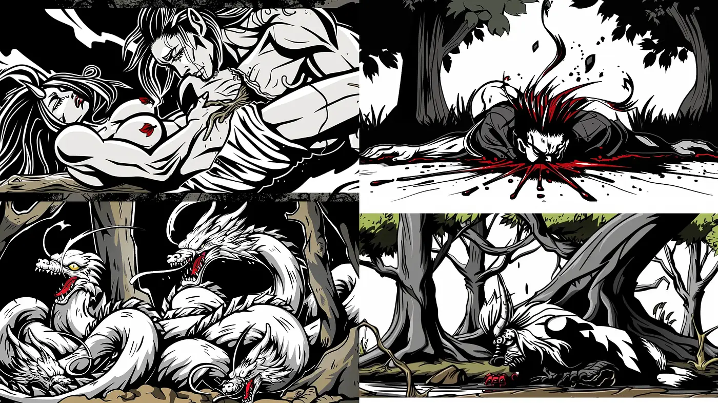 Graphic Novel Drama: High-Contrast Monochromatic Illustrations - Midjourney sref style