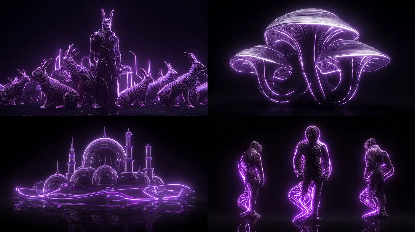 Ethereal Neon Futurism with Organic Elements - Midjourney sref style