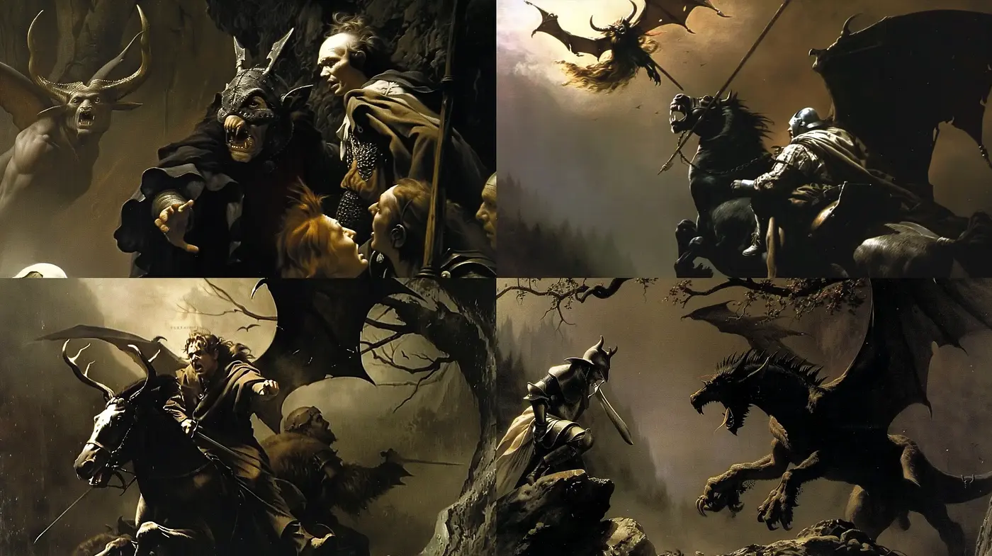 Ethereal Twilight: A Dark Fantasy Tableau with Gothic Undertones - Midjourney sref style