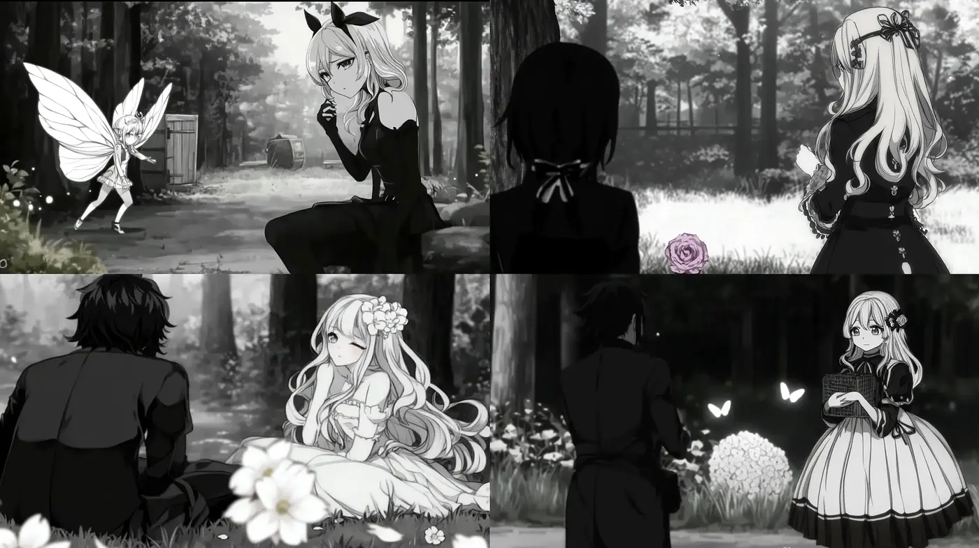 Elegant Monochromatic Anime-Inspired Reverie - Midjourney sref style