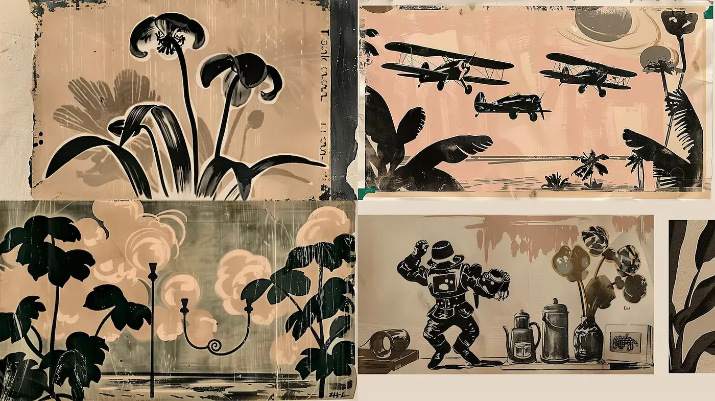 Stylized Vintage Botanical and Aviation Aesthetic with a Nostalgic Undertone - Midjourney sref style