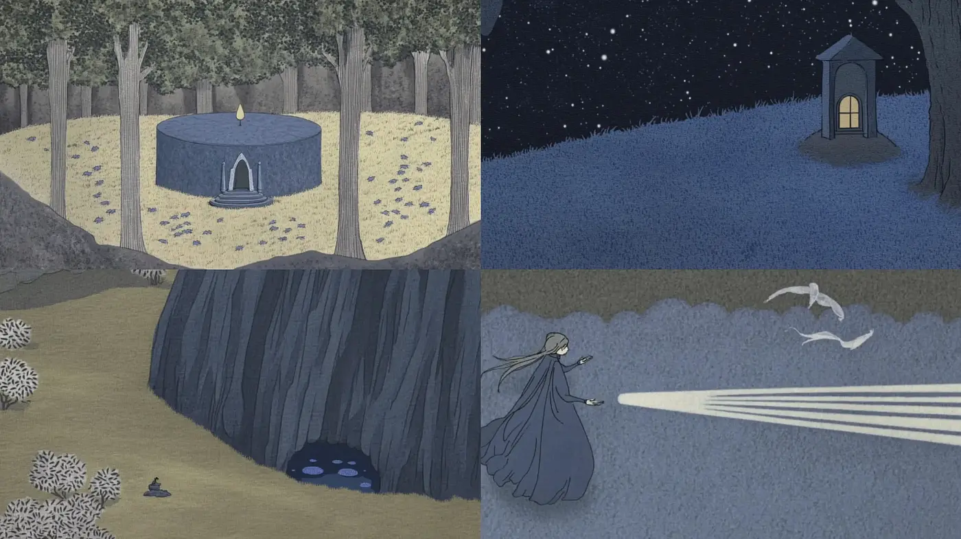 Twilight Serenity in Stylized Monochromatic Blues - Midjourney sref style