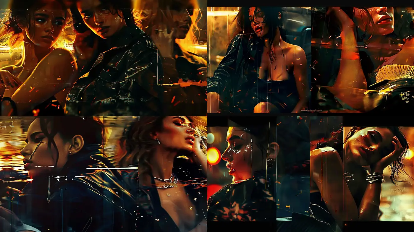 Noir-Inspired Cinematic Rainfall Aesthetic with a Dark Palette - Midjourney sref style