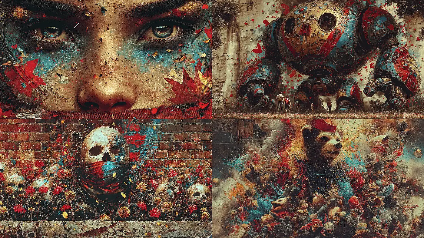 Surrealistic Fusion of Nature and Technology with a Touch of the Macabre - Midjourney sref style