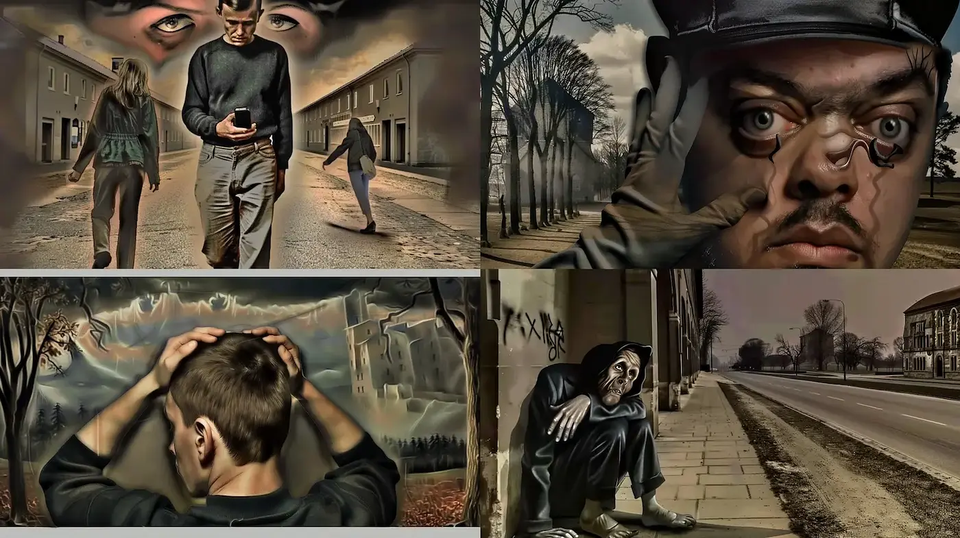 Surrealistic Exploration of Urban Isolation and Psychological Depth - Midjourney sref style