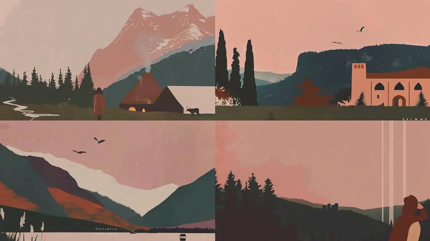 Serene Dusk: A Harmonious Fusion of Simplified Forms and Pastel Hues - Midjourney sref style