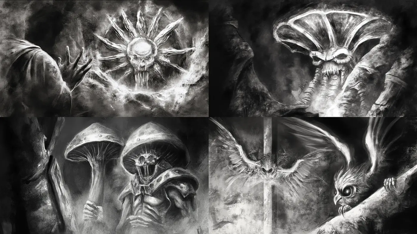 Ethereal Monochrome Dreamscape: A Haunting Visual Symphony - Midjourney sref style