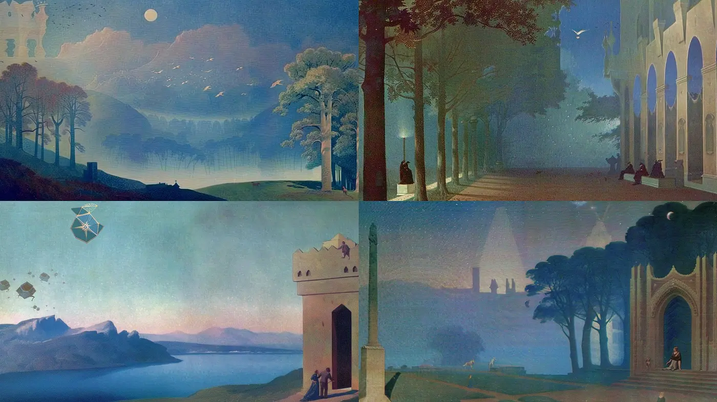 Twilight Serenity in Stylized Fantastical Sceneries - Midjourney sref style