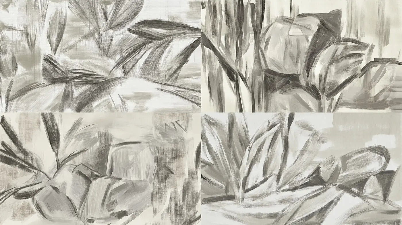 Monochromatic Sketchbook Botanical Study - Midjourney sref style