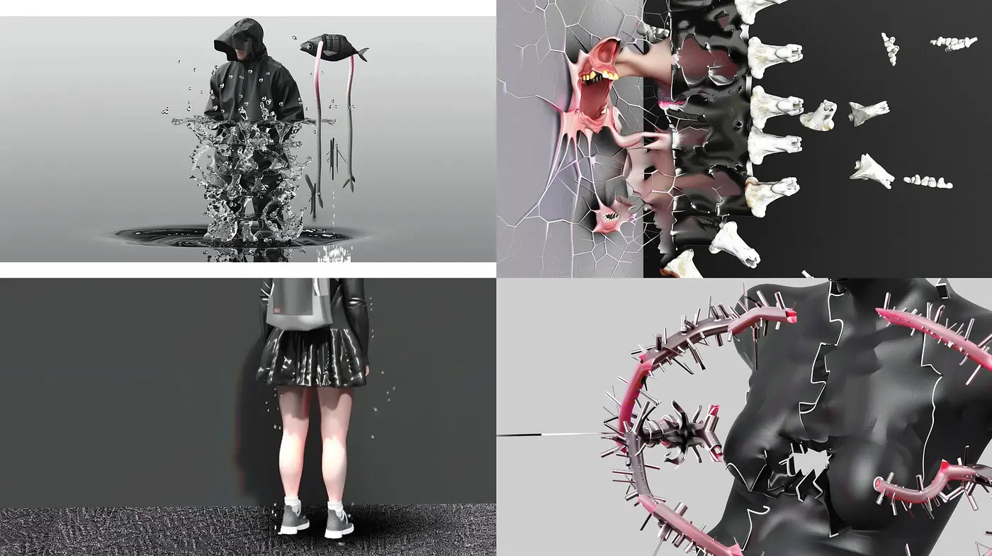 Disintegrating Elegance: A Study in Monochrome Surrealism and Fractured Forms - Midjourney sref style