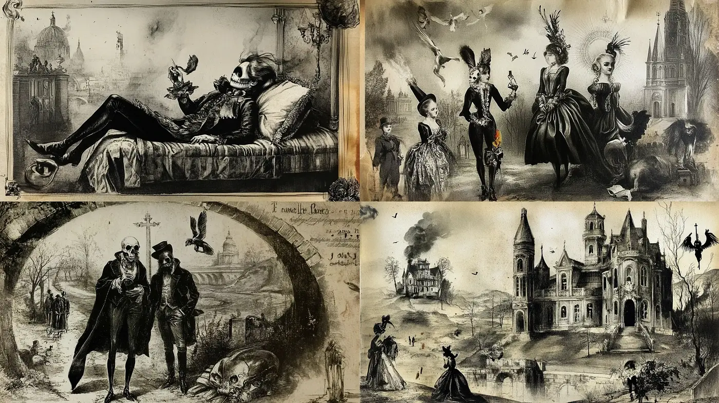 Whimsical Gothic Engravings with an Ethereal Ambiance - Midjourney sref style