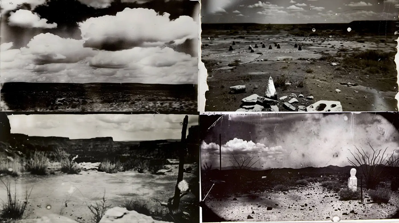 Monochromatic Echoes of Surreal Desolation in a Vintage Landscape - Midjourney sref style