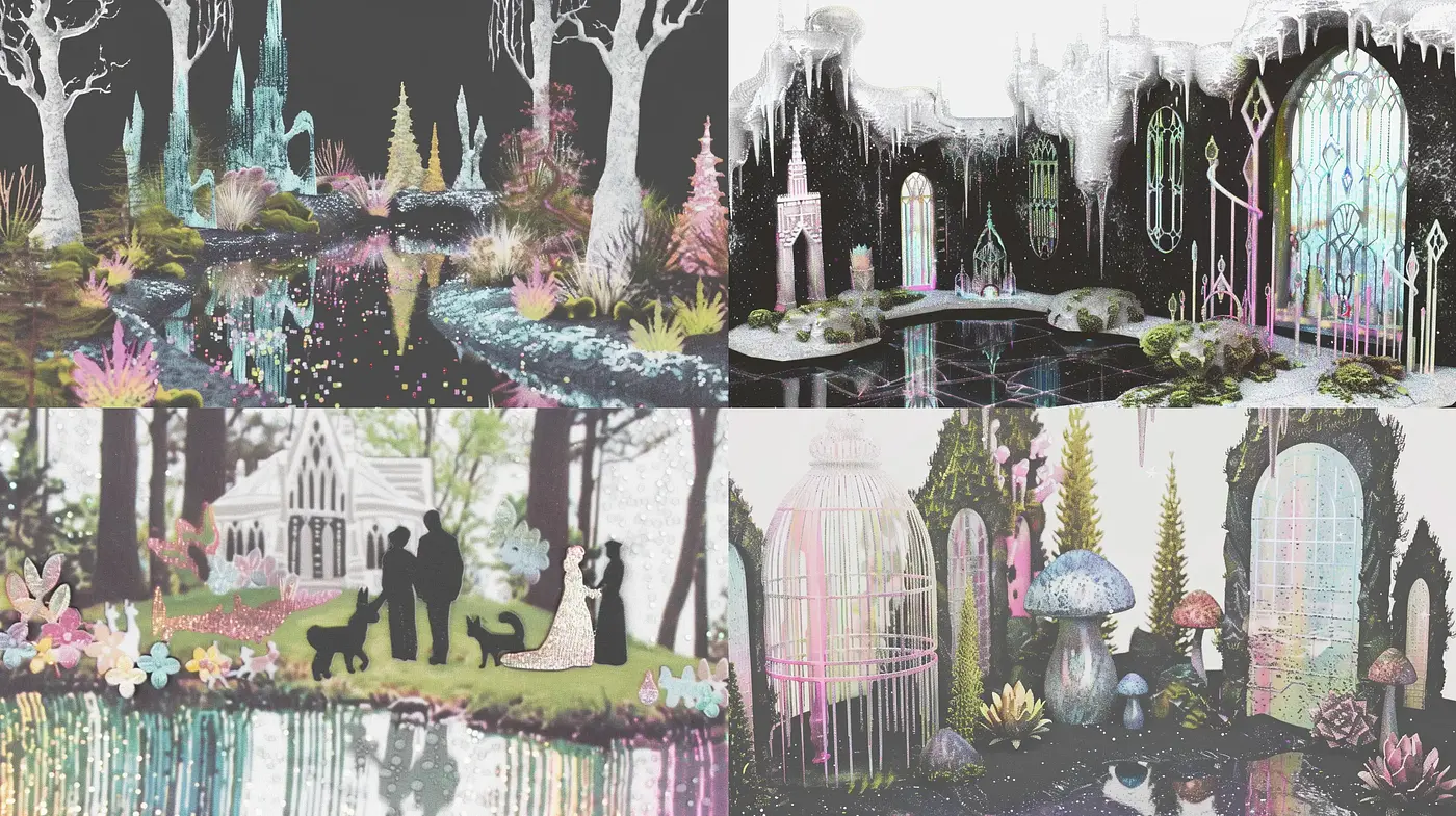 Enchanted Whimsical Gardens: A Fantastical Vintage Fusion - Midjourney sref style