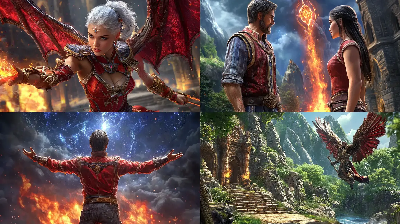 Epic Fantasy Tableau with Vibrant Mythical Overtones - Midjourney sref style