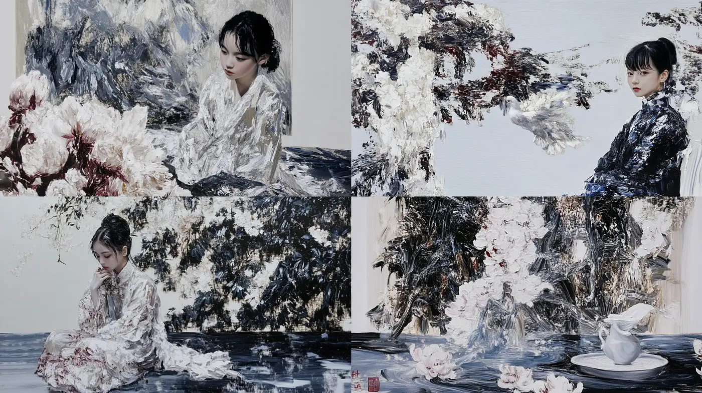 Ethereal Monochrome Brushwork Portraits - Midjourney sref style