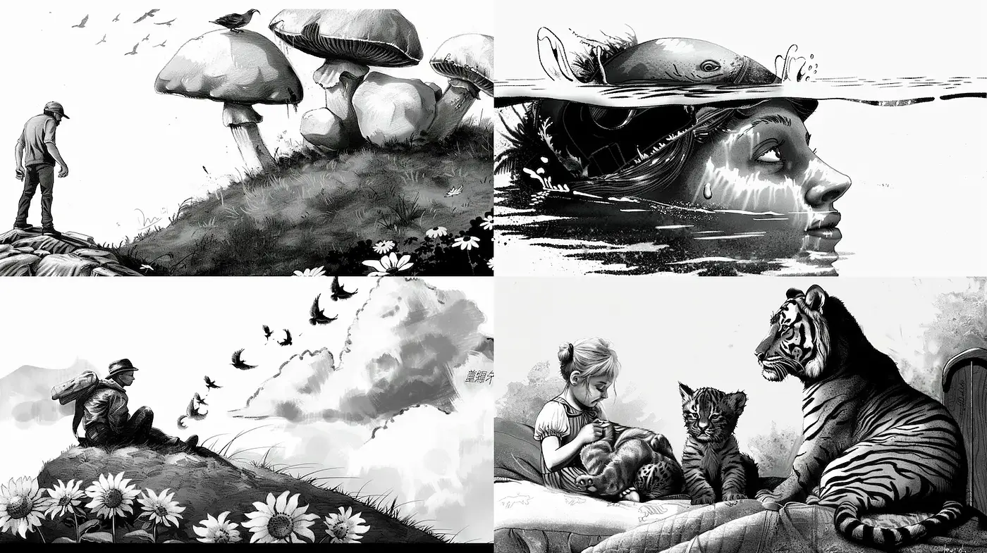 Dramatic Monochrome Landscapes with Surreal Elements - Midjourney sref style